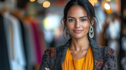 Obraz premium Confident businesswoman smiling in a boutique.