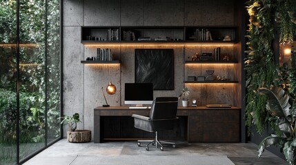 Elegant and Modern Virtual Meeting Room Background for Online Presentations and Team Zoom Conferences with Stylish Decor and Greenery.