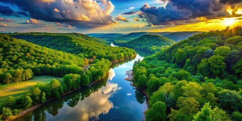Breathtaking Ozark River Valley: AI-generated landscape photography captures its stunning beauty.