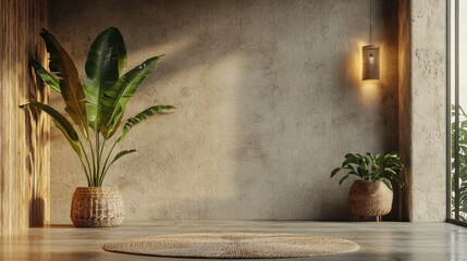 Elegant and Modern Virtual Presentation Room Background for Online Meetings and Zoom Calls with Stylish Plant Decor and Soft Lighting