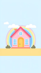 Colorful animated house with a rainbow background
