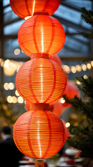 Fototapeta premium Vibrant red lanterns glowing warmly