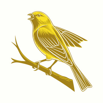 yellow bird perched on branch clip art preview