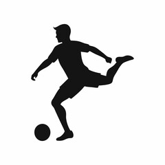 Vector-silhouette-of-dynamic-black-player kicks the ball 1