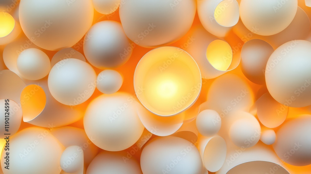 Poster close-up of glowing custom shape lights arranged in a square pattern, with ample copy space on the s