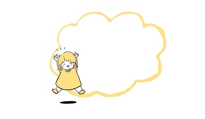 笑顔でジャンプする女の子と吹き出しのイラスト