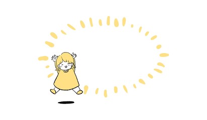 笑顔でジャンプする女の子と吹き出しのイラスト
