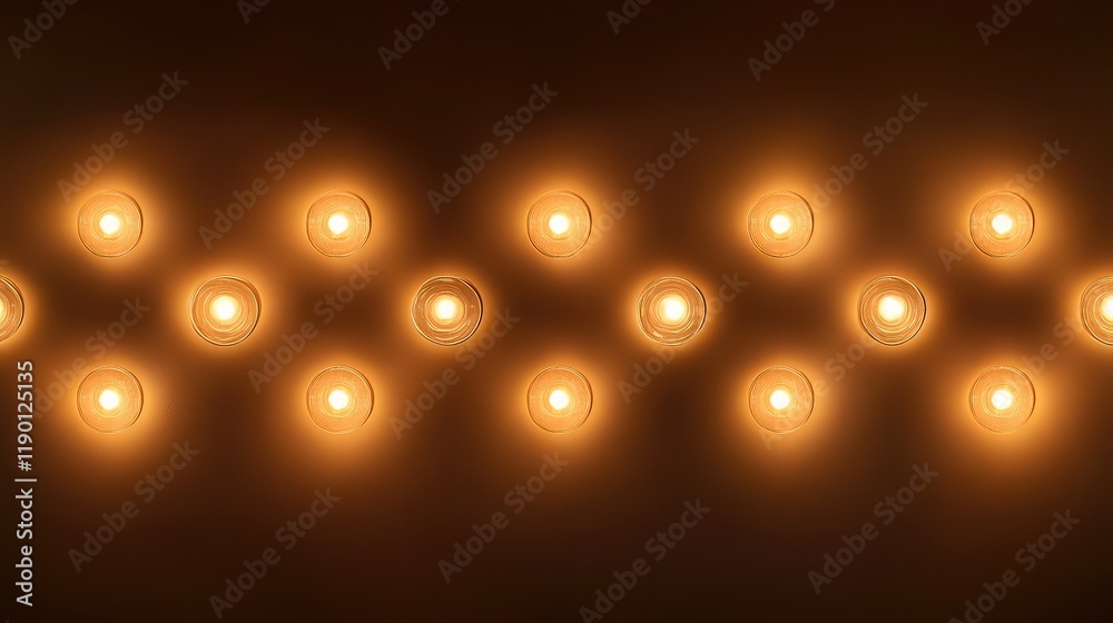 Poster custom shape lights arranged in a grid pattern, glowing against a dark background with space for tex