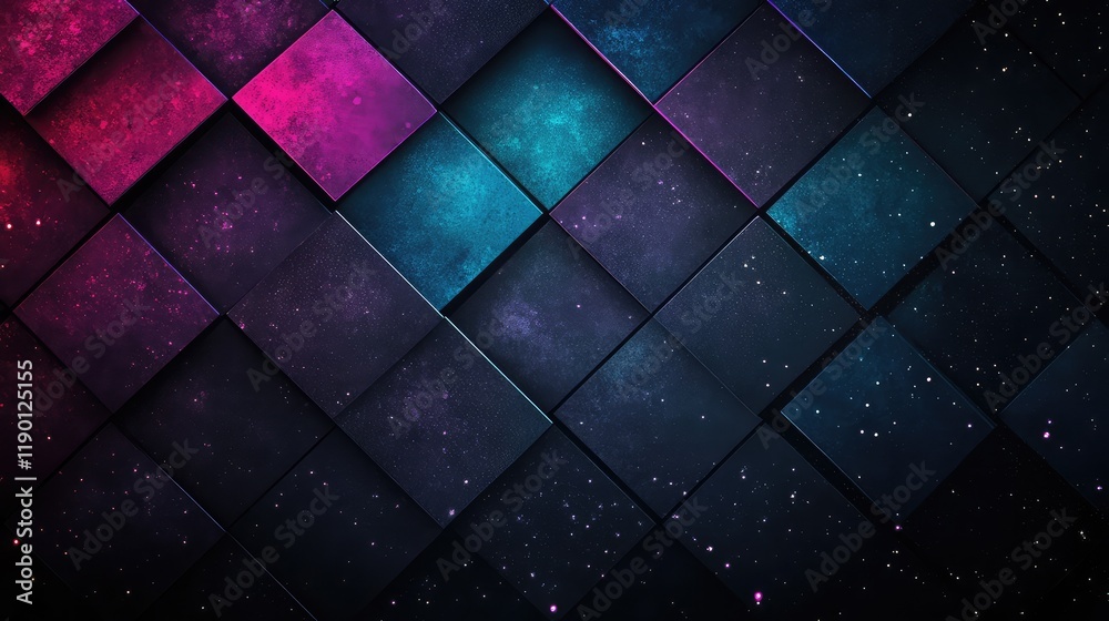 Poster custom shape lights arranged in a grid pattern, glowing against a dark background with space for tex