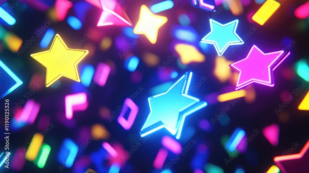 Poster custom shape lights floating in the air, forming a random pattern, with space for text in the bottom