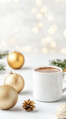 Cozy Christmas Hot Chocolate with Gold Ornaments