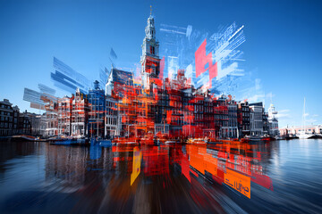 Fototapeta premium Digitale Transformation einer europäischen Stadtlandschaft