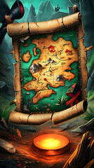 Colorful treasure map in a fantasy setting