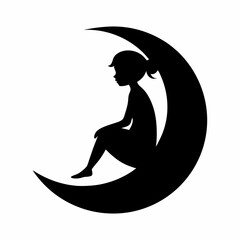 vector-silhouette-of-girl-sitting-on-Mo.