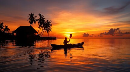 Kayaker paddling at sunset koh samui island serene waters