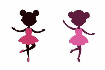 Beautiful little ballerina two girls vector silhouette dancing in pink tutu dress vector illustration 2 