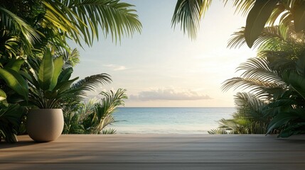 Fototapeta premium Sunset view of lush tropical garden on koh samui island