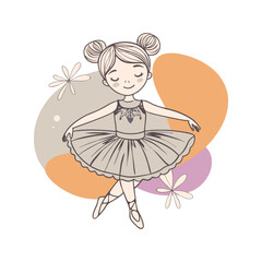 Vector silhouette of cute little ballerina dancing. Vector ballerina girl in pink tutu dress 1