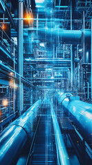 Fototapeta premium AI-enhanced sensor networks for detecting and correcting energy inefficiencies in industrial processes, improving sustainability and reducing costs.