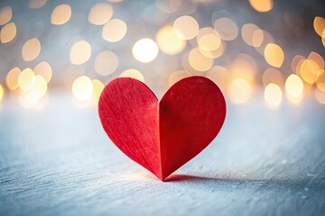 Fototapeta premium Handmade red paper heart, isolated on white. Perfect for Valentine's Day designs; high-resolution, free stock photo.