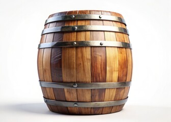 High-resolution 3D render: isolated wine barrel on pristine white, perfect stock photo.