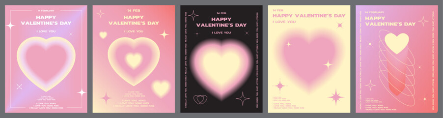 Happy Valentine's day cards, postcards or posters, background set. Pink gradient hearts with space for text. banner templates, vector illustration design