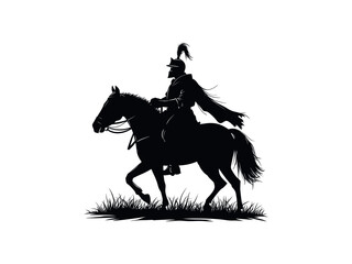 Naklejka premium Knights warriors or Medieval Knight soldiers on horse black silhouettes illustration isolated on white background