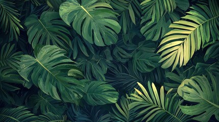Lush Tropical Foliage Abundant Green Leaves
