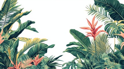 Lush Tropical Foliage and Vibrant Flowers Frame