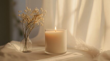 Serene Candlelight and Delicate Blooms: A Moment of Tranquility