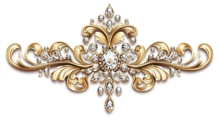 Golden jeweled ornament on white for graphic design