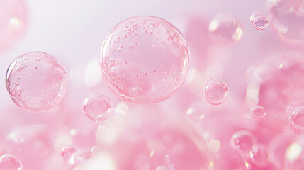 Pink Collagen bubbles Drops pink serum cream lotion drop into skin cells bubbles texture  background