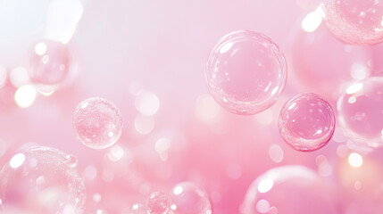 Pink Collagen bubbles Drops pink serum cream lotion drop into skin cells bubbles texture  background
