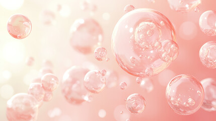 Pink Collagen bubbles Drops pink serum cream lotion drop into skin cells bubbles texture  background