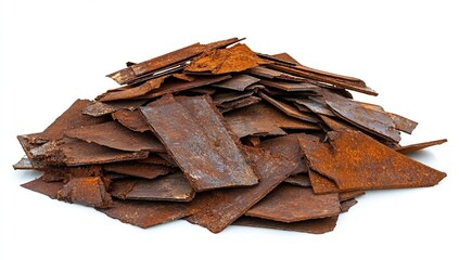 Fototapeta premium Rusty Metal Scraps: A Pile of Oxidized Steel Sheets and Fragments for Recycling