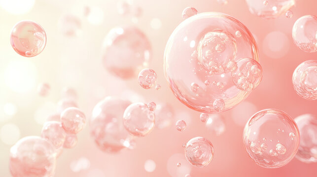 Pink Collagen bubbles Drops pink serum cream lotion drop into skin cells&nbsp;bubbles texture  background