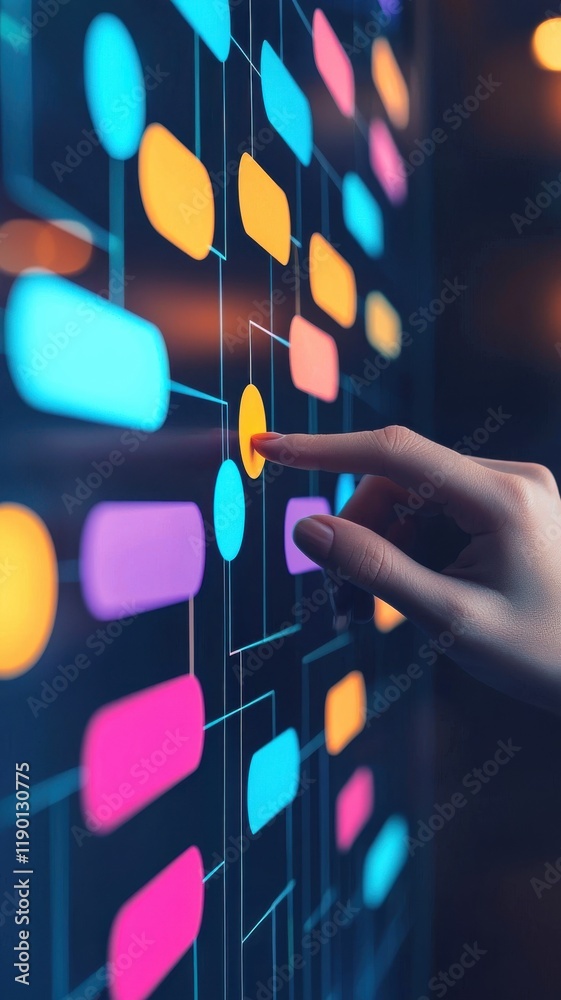 Poster digital interaction with colorful data visualizations modern workspace graphic design tech environme
