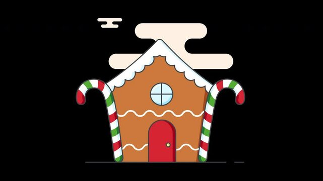 A colorful gingerbread house with candy canes, presented in a flat cartoon style.