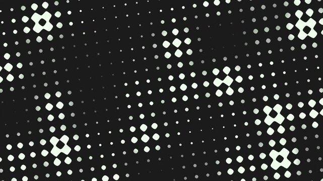 A black background with a pattern of white dots arranged in a specific pattern to form an image. Simple yet captivating optical illusion