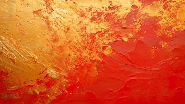 Chinese Abstract gold ink in red paper texture fat paint on surface background Flat lay top view copy space