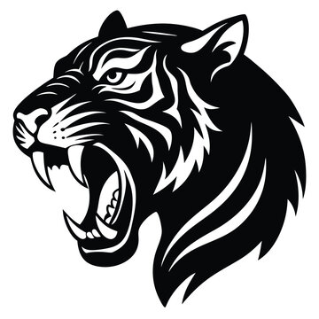 recommend clip art: Tiger roaring silhouette icon vector design
