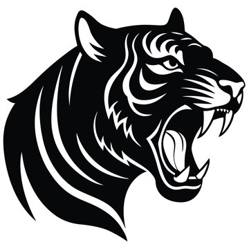 recommend clip art: Fierce tiger roaring silhouette icon vector design