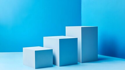 Three White Cubes Against A Blue Background