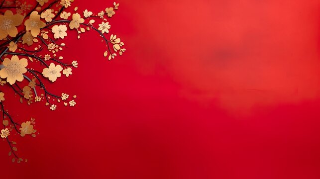 chinese gold ink  in red paper background Flat lay top view copy space
