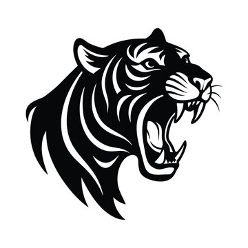 recommend clip art: Angry tiger roaring silhouette icon vector design