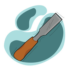 Chisel tool icon. Cutting edge of a blade with wooden handle denoting chisel icon