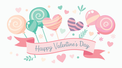 Pastel Themed Valentines Day Banner with Happy Valentine Day Message in Soft Romantic Colors
