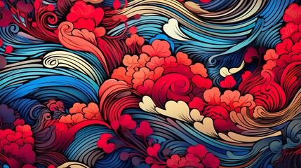 organic asian japanese line wave pattern oriental pattern traditional copy space with white background