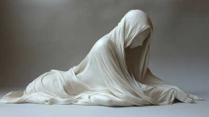 sculpture of a woman in white fabric on a white background