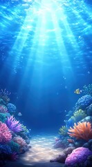 Fototapeta premium Underwater Paradise: Sunbeams Illuminate Vibrant Coral Reef